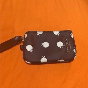Kate Spade Black Wristlet with White Apple Design